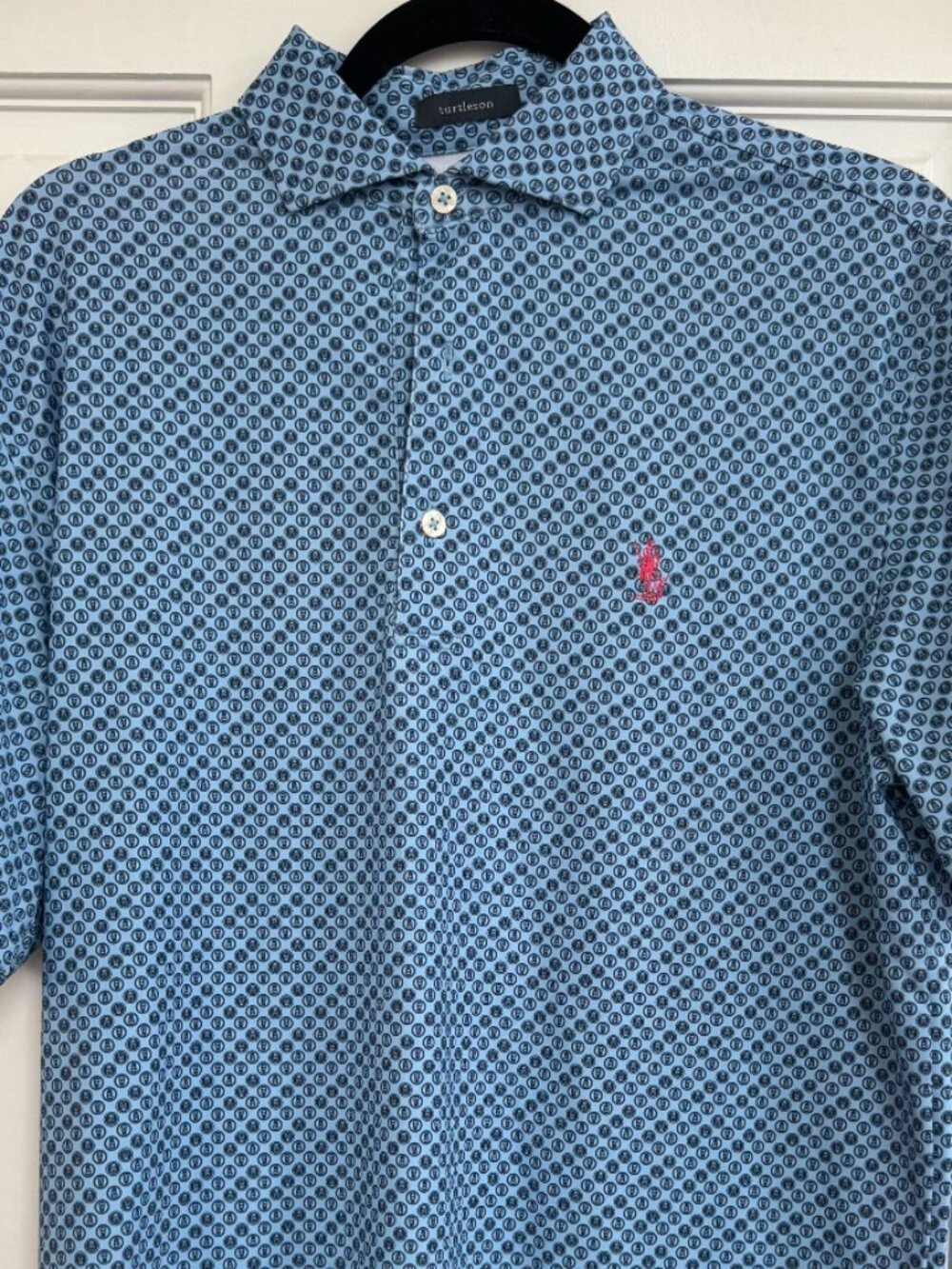 Turtleson Golf Polo Shirt Blue Micro Print Performance Polo Size Small